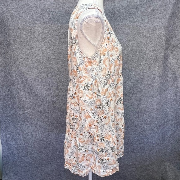 Joie 100% Linen Floral Tiered V-Neck Sleeveless Mini Dress Orange Grey Large - Picture 5 of 7
